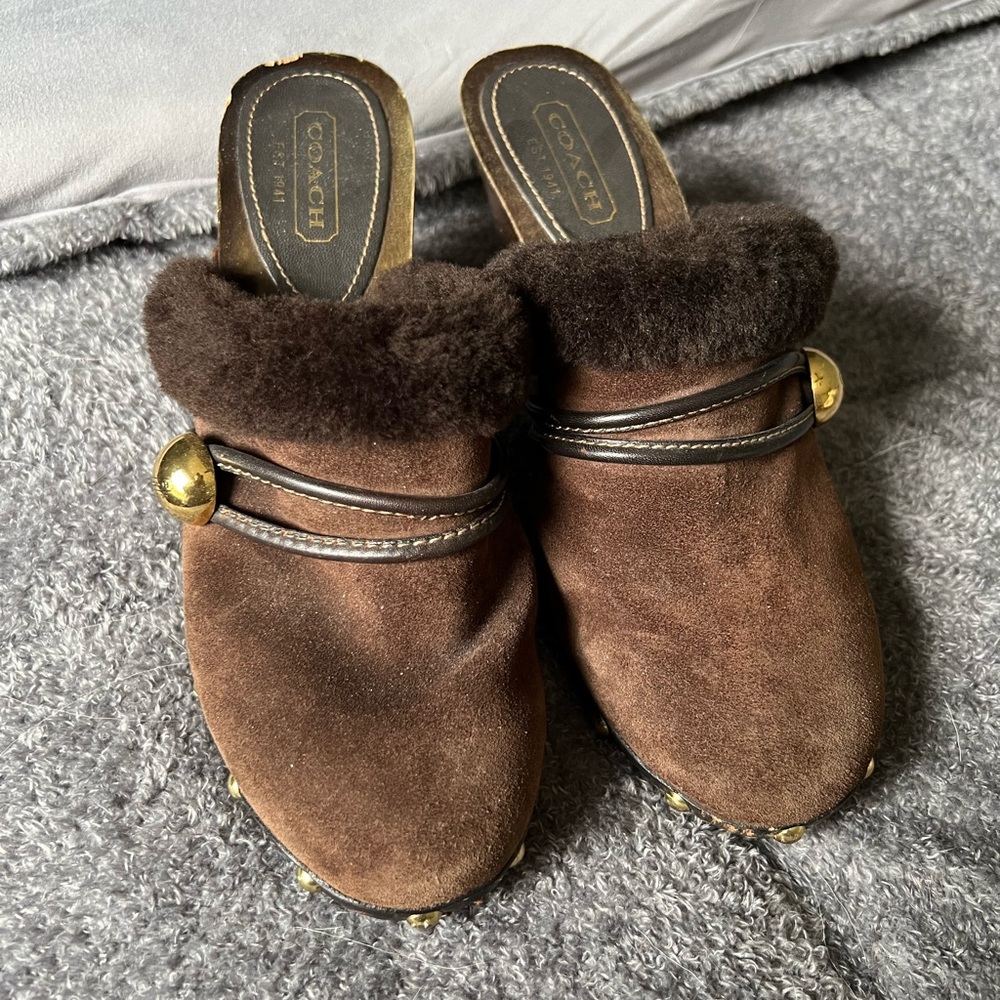 Coach Ivanka brown suede mules, size 8